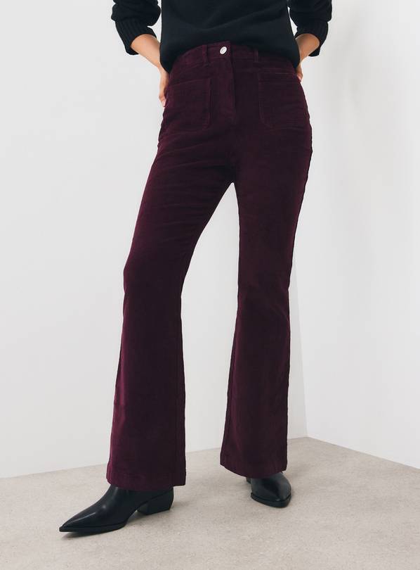 Dark Red Patch Pocket Flare Cord Trousers 20